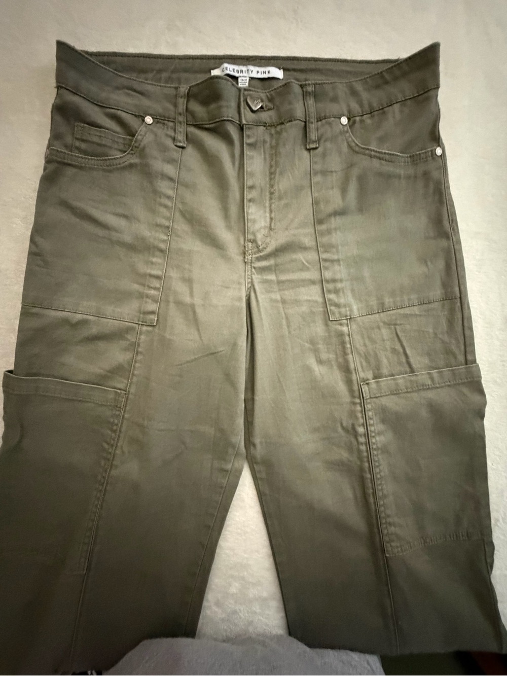 Celebrity Pink Wide Leg Olive Cotton Cargo Pants, Size 13/31 - Picture 7 of 14